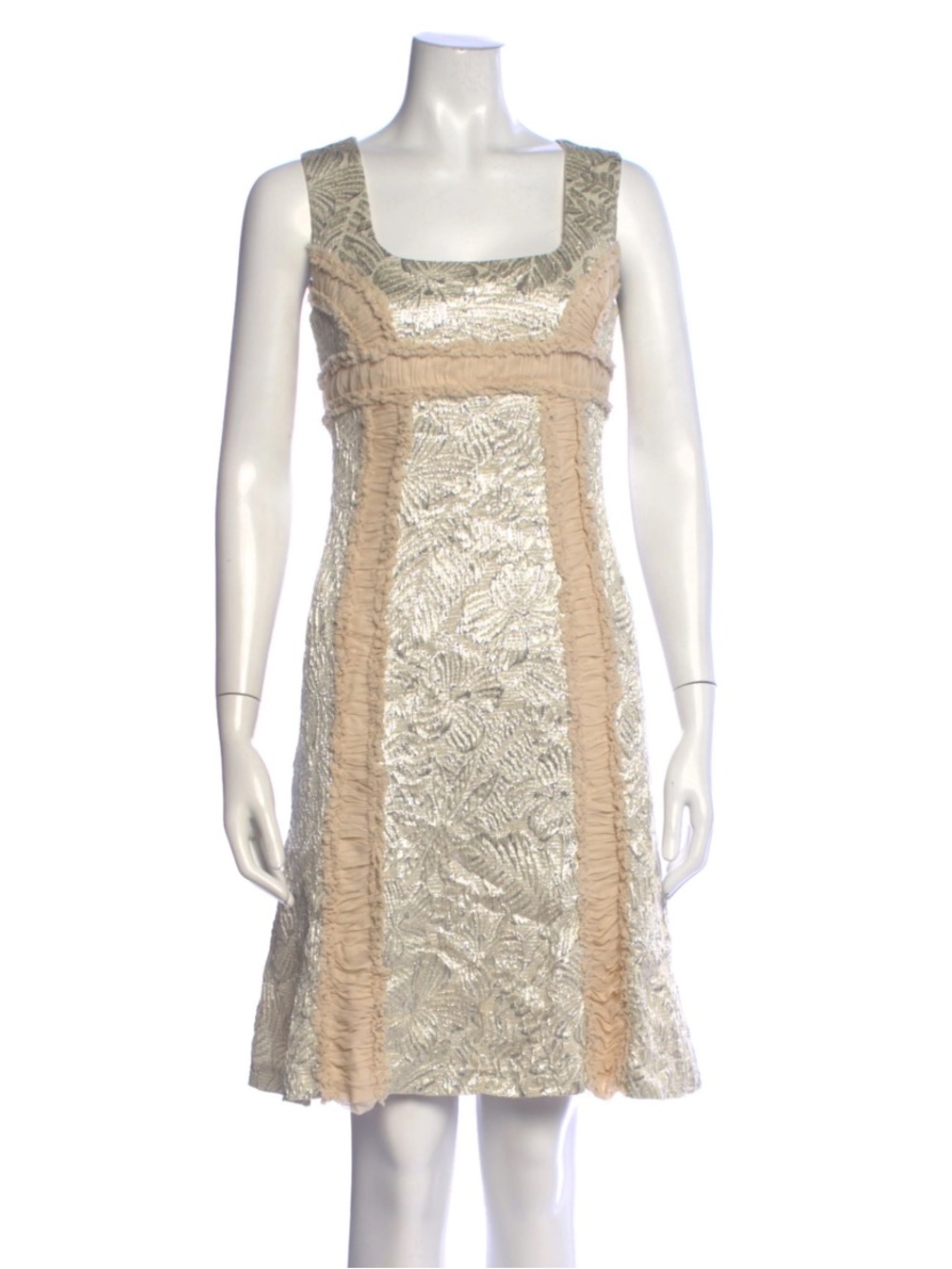 Badgley Mischka Cream Textured Sleeveless Midi Dress